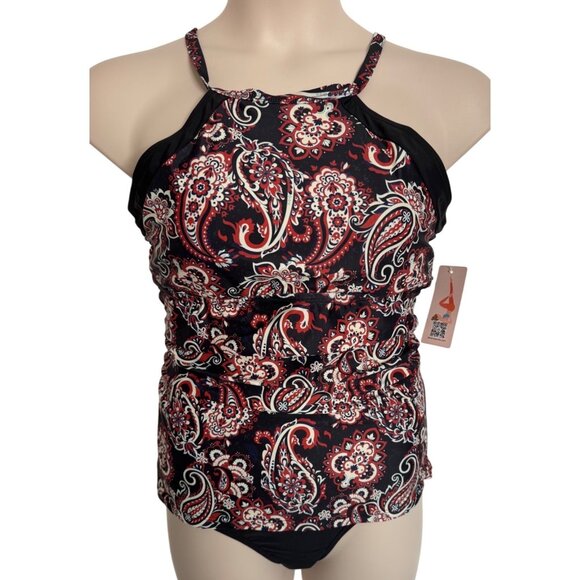 Charmo Halter Top Tankini Swimsuit Size 2XL NWT Bathing Suits Two Piece Black - Picture 1 of 9